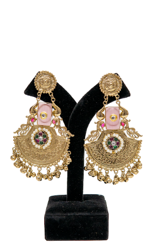 Traditional Gold Finish Wedding Earrings for Women with Pearl & Stone Work